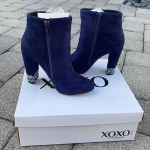 XOXO Navy Ankle Boots with Glitter Heel